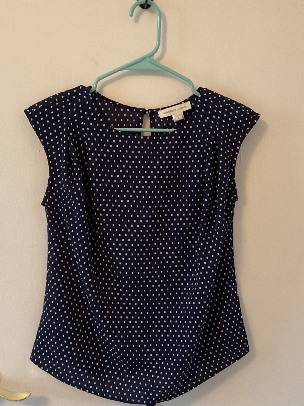 Tahari Navy Polka Dot Cap Sleeve Blouse